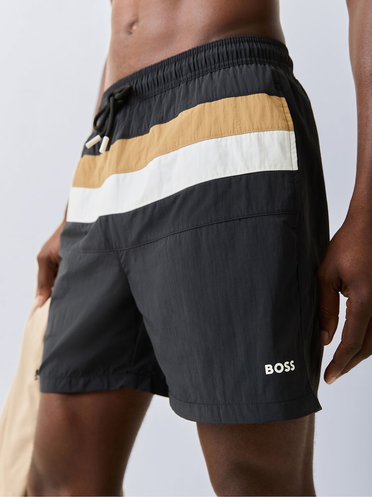 BOSS Black Louis Logo Stripe Swim Shorts - Image 1 of 4