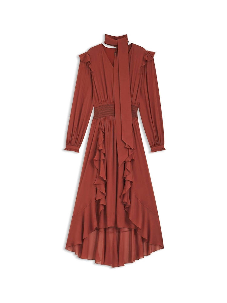 BOSS Brown Domingue Scarf Ruffle Dress - Image 1 of 1