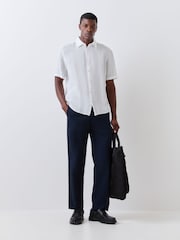 BOSS Off White Regular Fit Short Sleeve Linen Shirt - Image 2 of 5