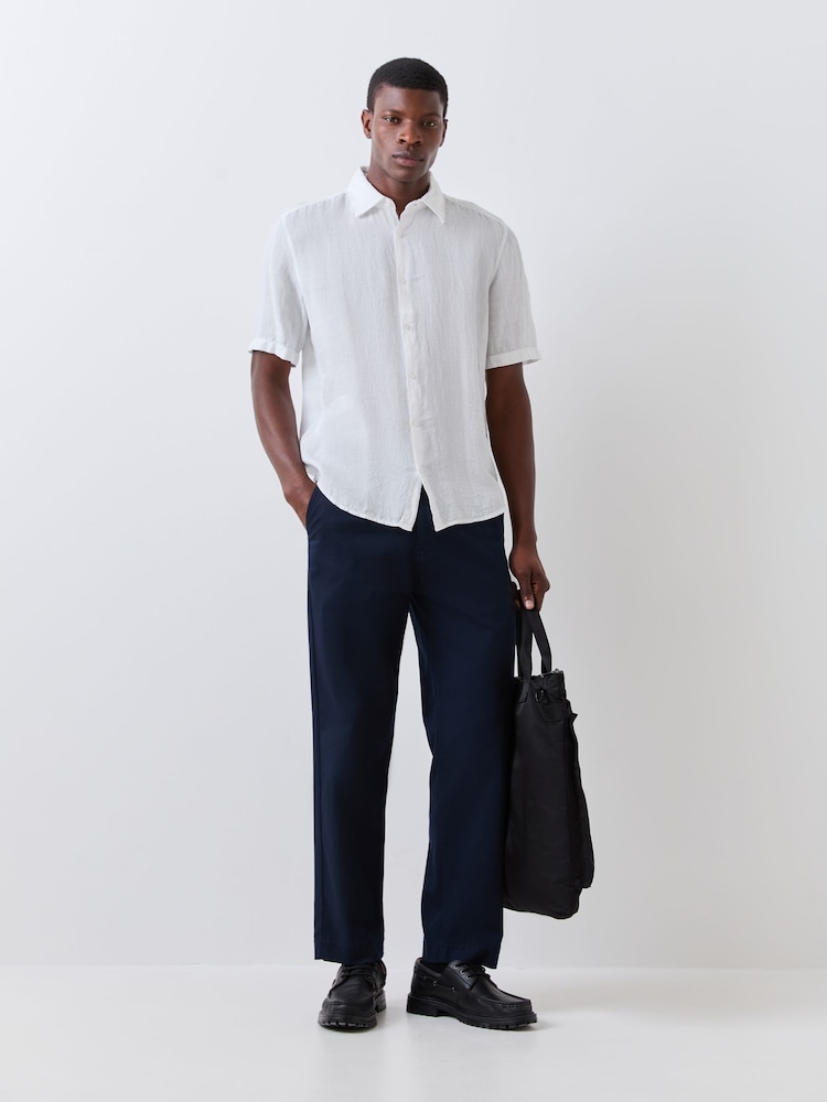 BOSS Off White Regular Fit Short Sleeve Linen Shirt - Image 2 of 5 BOSS Off White Regular Fit Short Sleeve Linen Shirt - Image 2 of 5