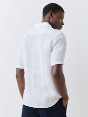 BOSS Off White Regular Fit Short Sleeve Linen Shirt - Image 3 of 5
