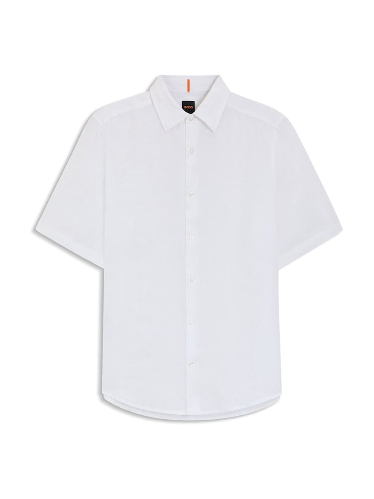 BOSS Off White Regular Fit Short Sleeve Linen Shirt - Image 5 of 5 BOSS Off White Regular Fit Short Sleeve Linen Shirt - Image 5 of 5