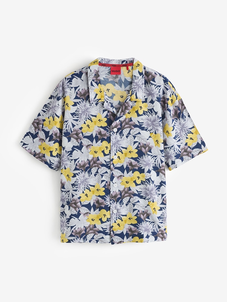 HUGO Yellow Relaxed Fit Camp Collar Beach Shirt - Image 1 of 1