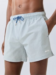 BOSS Blue Velvetfish Stripe Logo Swim Shorts - Image 2 of 5