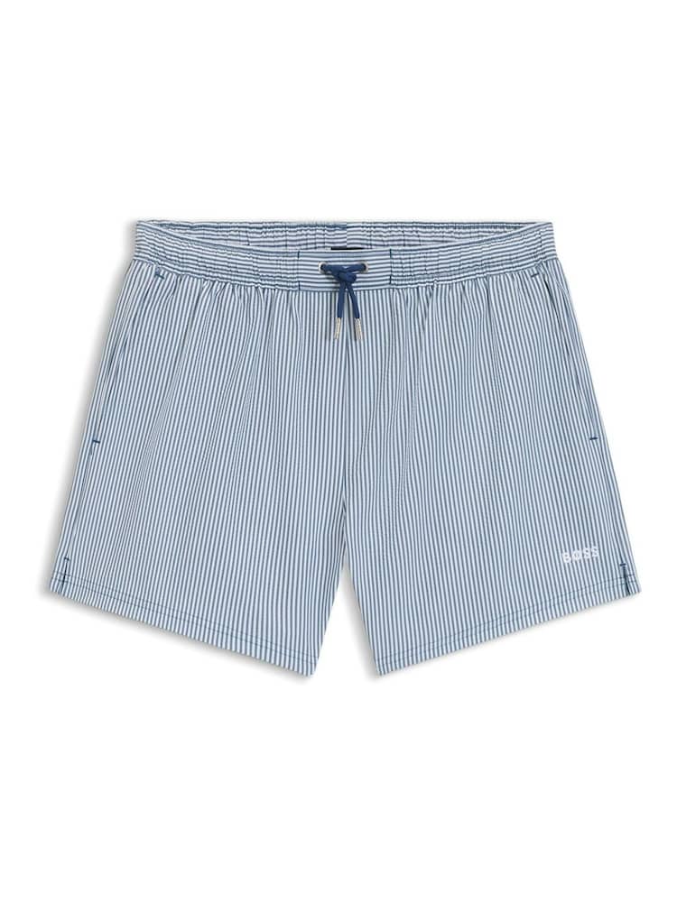 BOSS Blue Velvetfish Stripe Logo Swim Shorts - Image 5 of 5