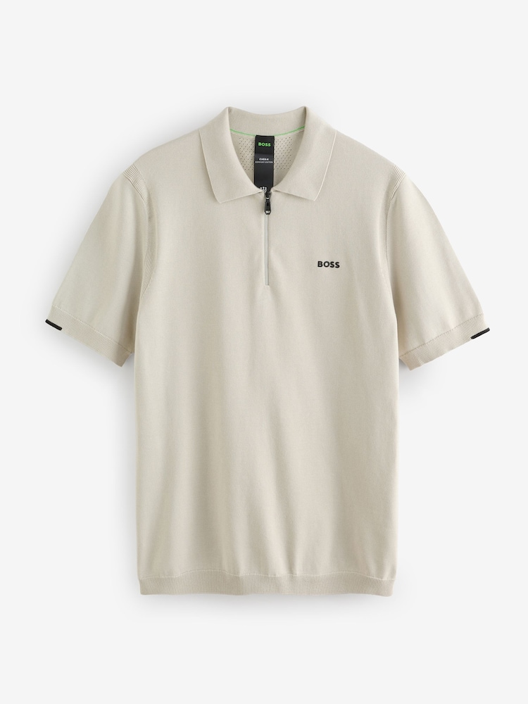 BOSS Cream Ever Quarter Zip Knitted Polo Shirt - Image 1 of 1