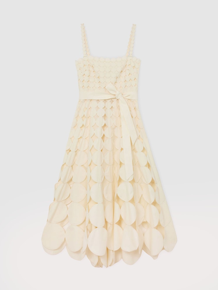 Reiss Cream Gigi Petite Cotton Cut-Out Belted Midi Dress - Image 2 of 7