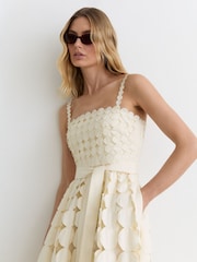 Reiss Cream Gigi Petite Cotton Cut-Out Belted Midi Dress - Image 4 of 7