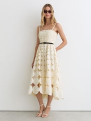 Reiss Cream Gigi Petite Cotton Cut-Out Belted Midi Dress - Image 5 of 7