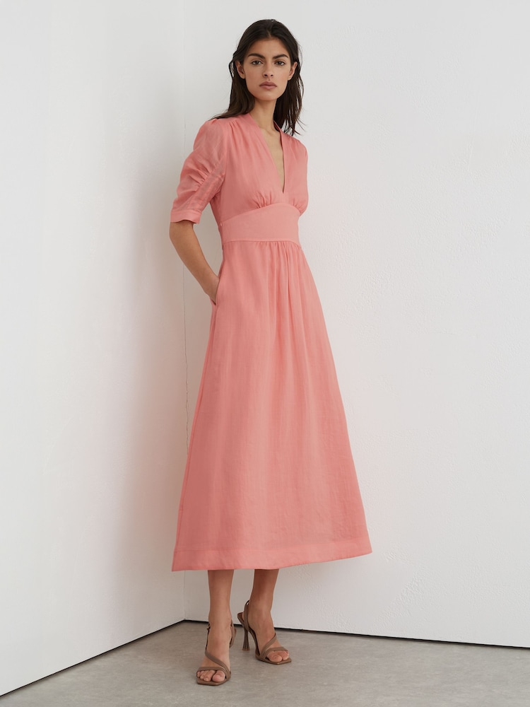 sleeves pink midi dress Opal Pink Long Sleeve Maxi Dress - US 4