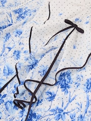 Reiss Ivory/Blue Minni Cotton Floral-Print Ruffle Blouse - Image 6 of 6