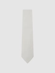 Reiss Ivory White Vittorio Cotton-Silk Seersucker Stripe Tie - Image 2 of 5