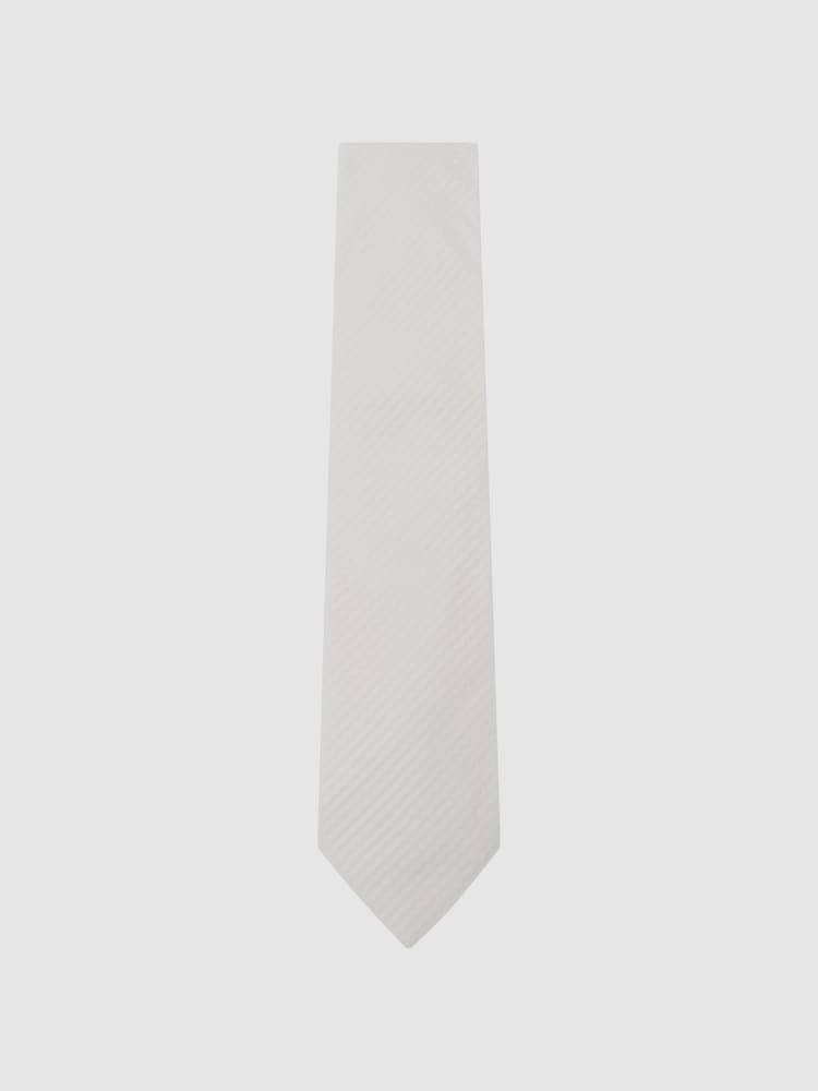 Reiss Ivory White Vittorio Cotton-Silk Seersucker Stripe Tie - Image 2 of 5