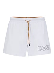 BOSS White Mooneye Logo Swim Shorts - Image 1 of 1