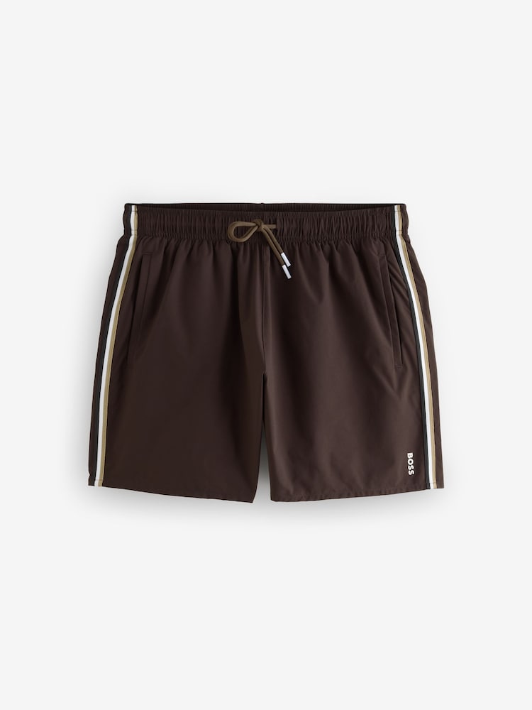BOSS Brown Iconic Side Stripe Logo Swim Shorts - Image 1 of 1