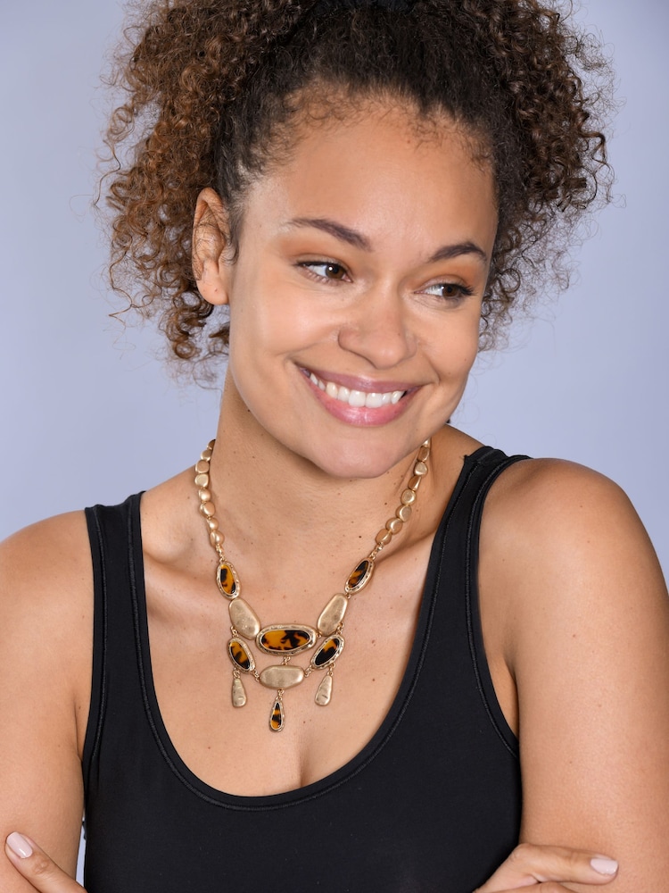 Bibi Bijoux Gold Tone Tortoise Shell Collar Necklace - Image 2 of 2 Bibi Bijoux Gold Tone Tortoise Shell Collar Necklace - Image 2 of 2