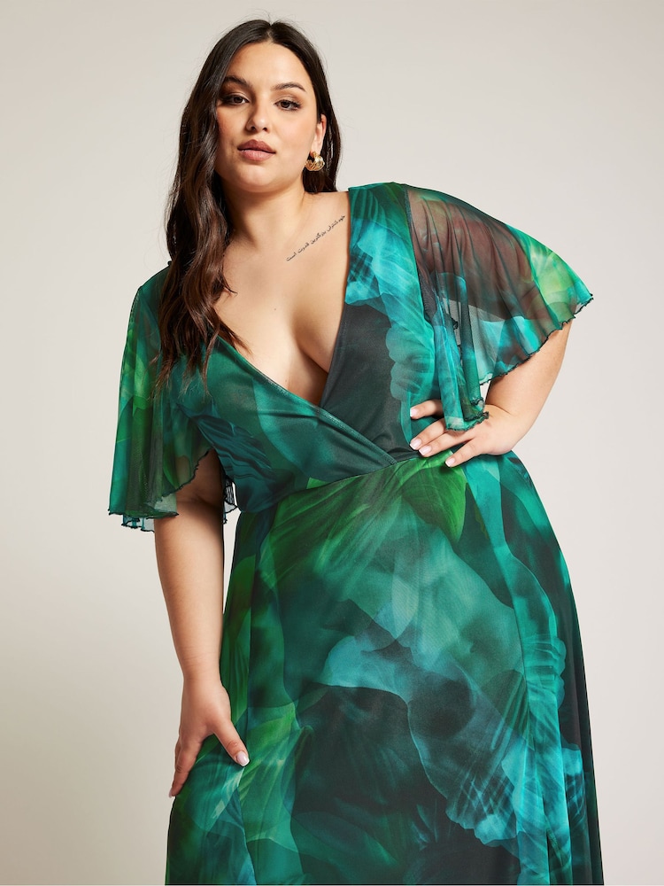 Yours Curve Wrap Angel Sleeve Mesh Maxi Dress - Imagen 1 de 5 Yours Curve Wrap Angel Sleeve Mesh Maxi Dress - Imagen 1 de 5