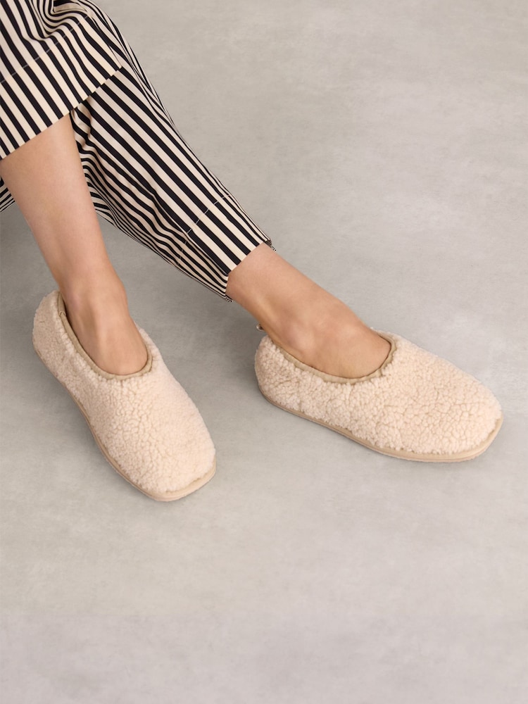 Whistles Nude Shearling Ballet Slippers - Image 1 of 4 Whistles Nude Shearling Ballet Slippers - Image 1 of 4