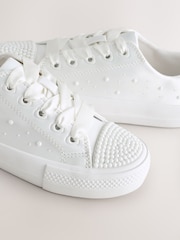 White Pearl Embellished Lace Up Occasion Trainers - Image 4 of 5