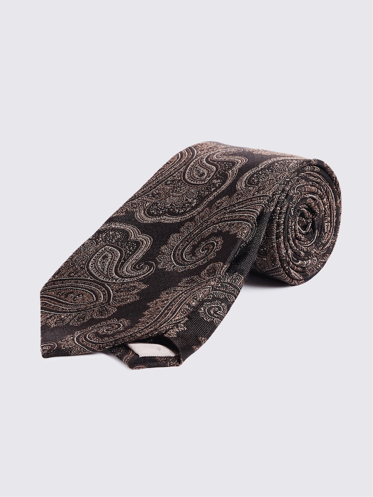MOSS Dark Brown/Copper Silk Paisley Tie - Image 1 of 2
