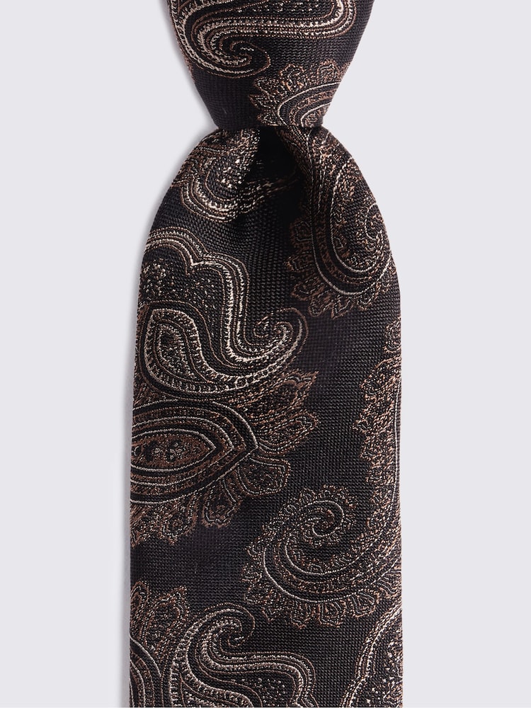 MOSS Dark Brown/Copper Silk Paisley Tie - Image 2 of 2