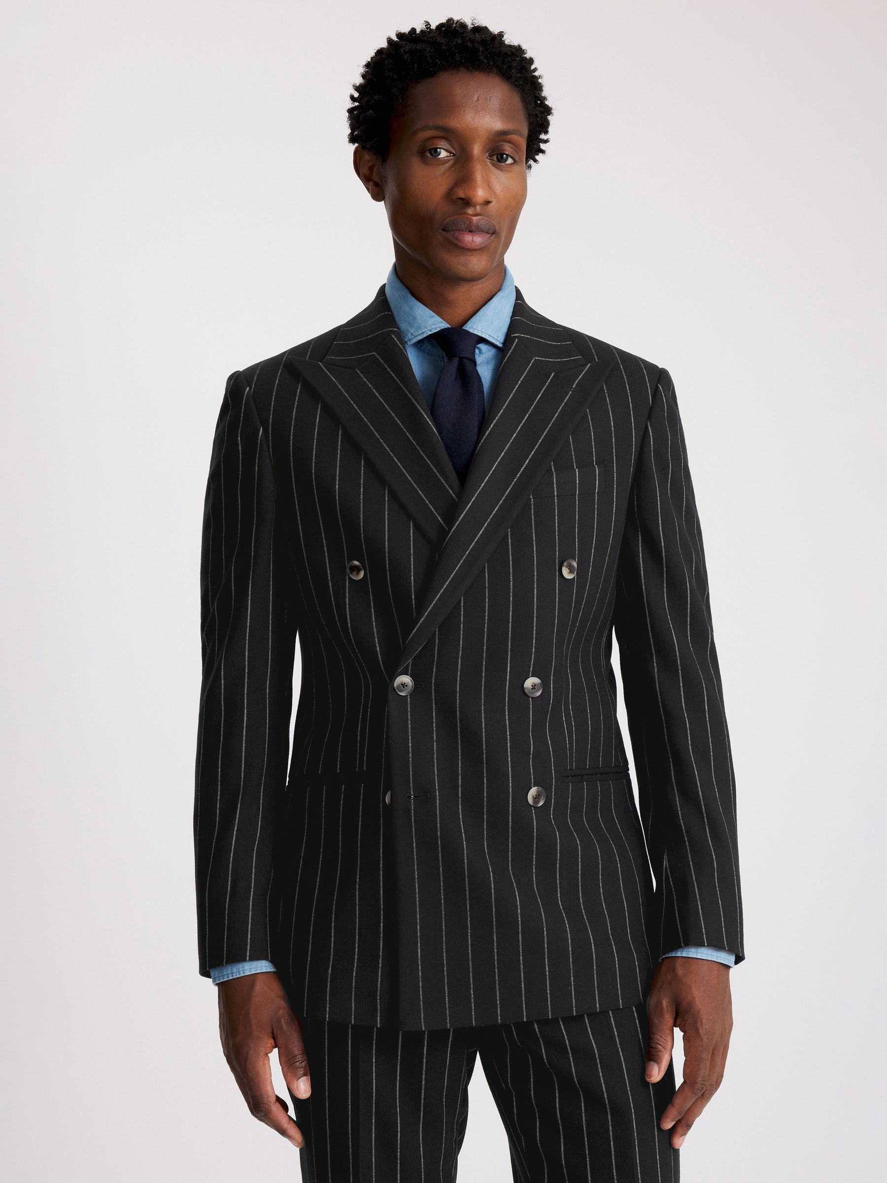 Buy MOSS Navy Stripe Tailored Double Breasted Suit Jacket from the