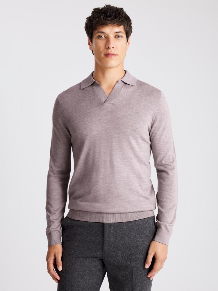 MOSS Purple Merino-Blend Skipper Polo Shirt - Image 1 of 4 MOSS Purple Merino-Blend Skipper Polo Shirt - Image 1 of 4