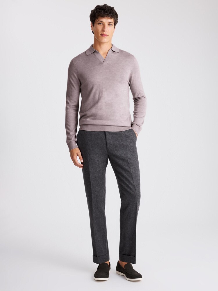 MOSS Purple Merino-Blend Skipper Polo Shirt - Image 2 of 4 MOSS Purple Merino-Blend Skipper Polo Shirt - Image 2 of 4