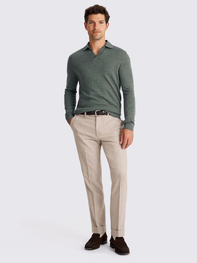 MOSS Blue Merino-Blend Skipper Polo Shirt - Image 2 of 4 MOSS Blue Merino-Blend Skipper Polo Shirt - Image 2 of 4