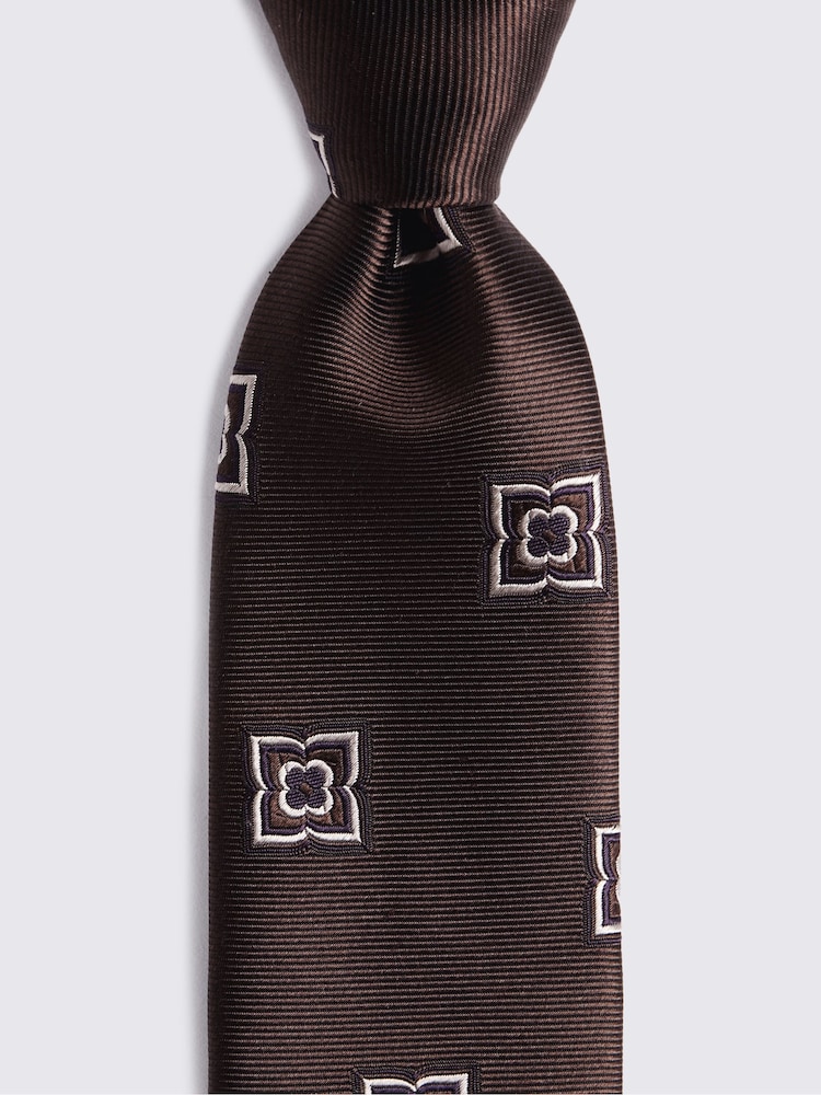 MOSS Dark Brown/Purple Silk Medallion Tie - Image 2 of 2