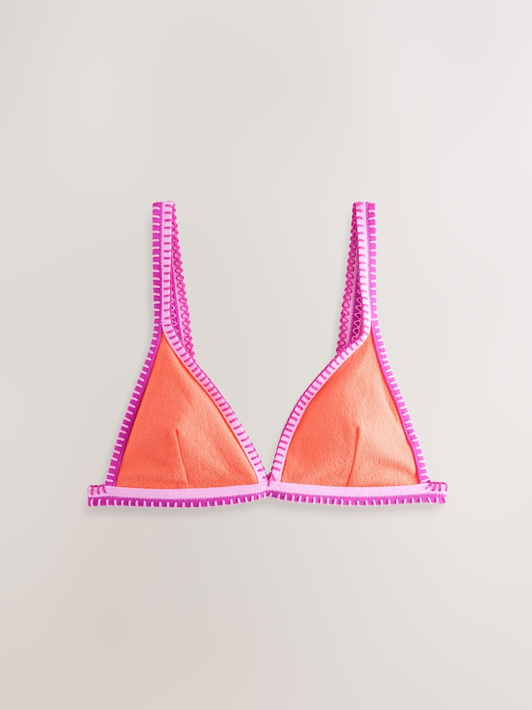 Textured Green/Pink Whipstitch Triangle Bikini Top - Image 1 of 4 Textured Green/Pink Whipstitch Triangle Bikini Top - Image 1 of 4