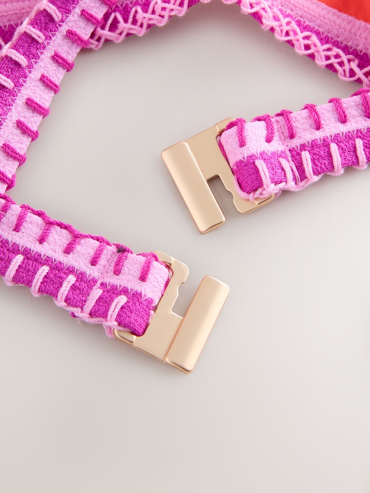 Textured Green/Pink Whipstitch Triangle Bikini Top - Image 11 of 11