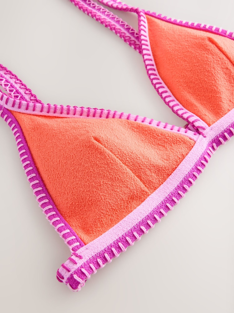 Textured Green/Pink Whipstitch Triangle Bikini Top - Image 2 of 4 Textured Green/Pink Whipstitch Triangle Bikini Top - Image 2 of 4