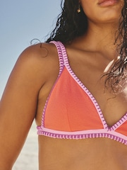 Textured Green/Pink Whipstitch Triangle Bikini Top - Image 7 of 11