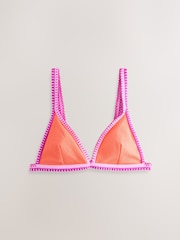 Textured Green/Pink Whipstitch Triangle Bikini Top - Image 8 of 11