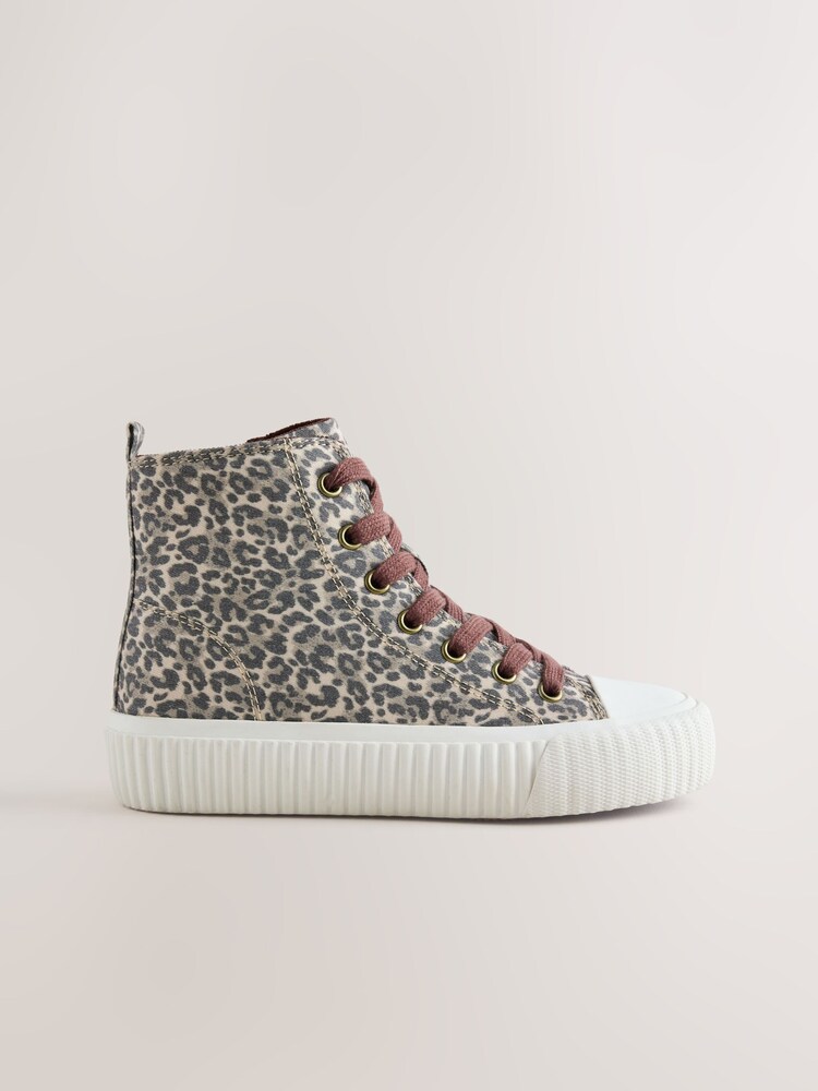 Leopard Print Standard Fit (F) Lace Up High Top Trainers - Image 2 of 7 Leopard Print Standard Fit (F) Lace Up High Top Trainers - Image 2 of 7