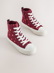 Burgundy Red Polka Dot Standard Fit (F) Lace Up High Top Trainers - Image 1 of 7