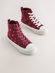 Burgundy Red Polka Dot Standard Fit (F) Lace Up High Top Trainers - Image 2 of 7
