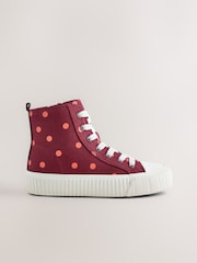 Burgundy Red Polka Dot Standard Fit (F) Lace Up High Top Trainers - Image 3 of 7