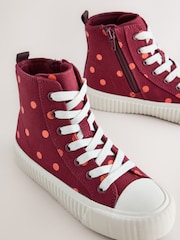Burgundy Red Polka Dot Standard Fit (F) Lace Up High Top Trainers - Image 4 of 7