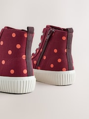 Burgundy Red Polka Dot Standard Fit (F) Lace Up High Top Trainers - Image 5 of 7