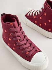 Burgundy Red Polka Dot Standard Fit (F) Lace Up High Top Trainers - Image 7 of 7