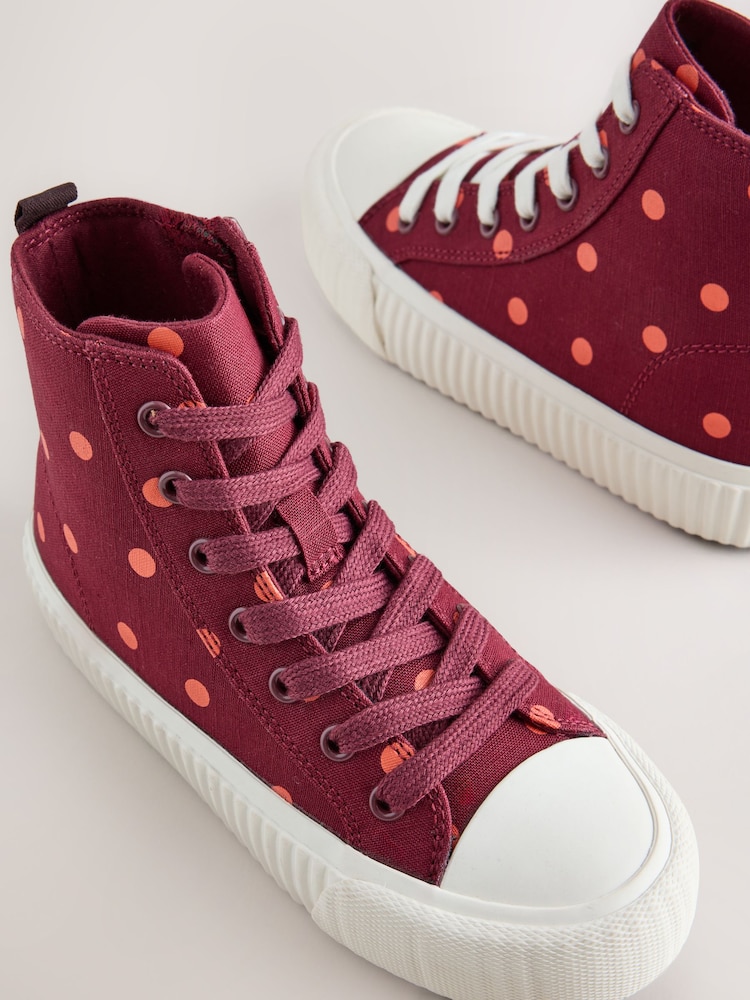 Burgundy Red Polka Dot Standard Fit (F) Lace Up High Top Trainers - Image 7 of 7 Burgundy Red Polka Dot Standard Fit (F) Lace Up High Top Trainers - Image 7 of 7