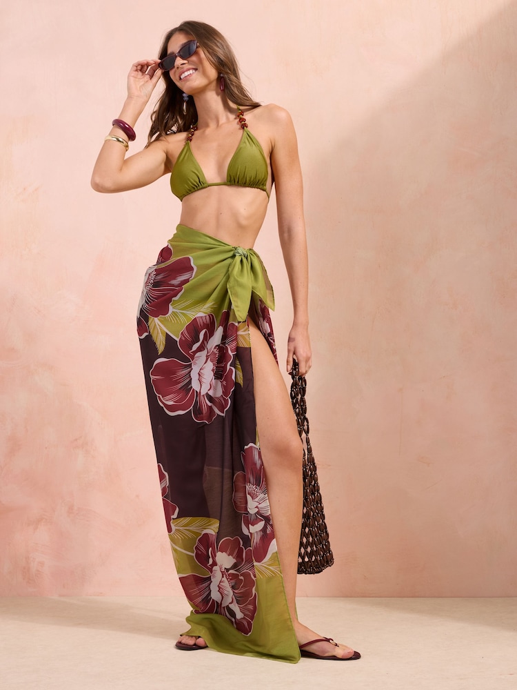 Friends Like These Brown Palm Print Beach Tie Sarong - Image 1 of 5