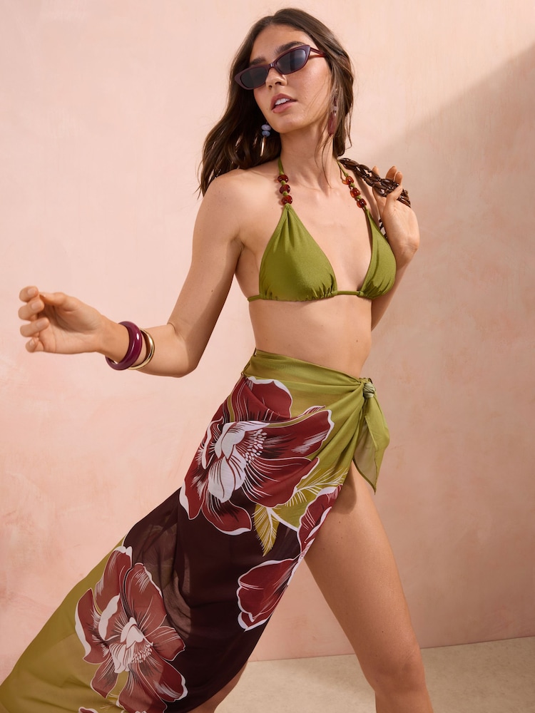 Friends Like These Brown Palm Print Beach Tie Sarong - Image 2 of 5
