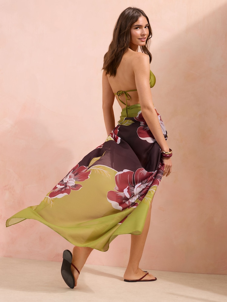 Friends Like These Brown Palm Print Beach Tie Sarong - Image 5 of 5