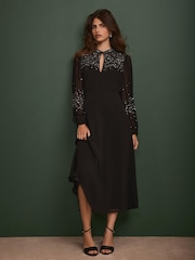 Mint Velvet Black Embellished Midi Dress - Image 2 of 7
