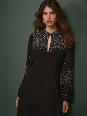 Mint Velvet Black Embellished Midi Dress - Image 3 of 7