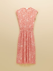 Joules Lilia Red Jersey Smocked Waist Midi Dress - Image 8 of 8