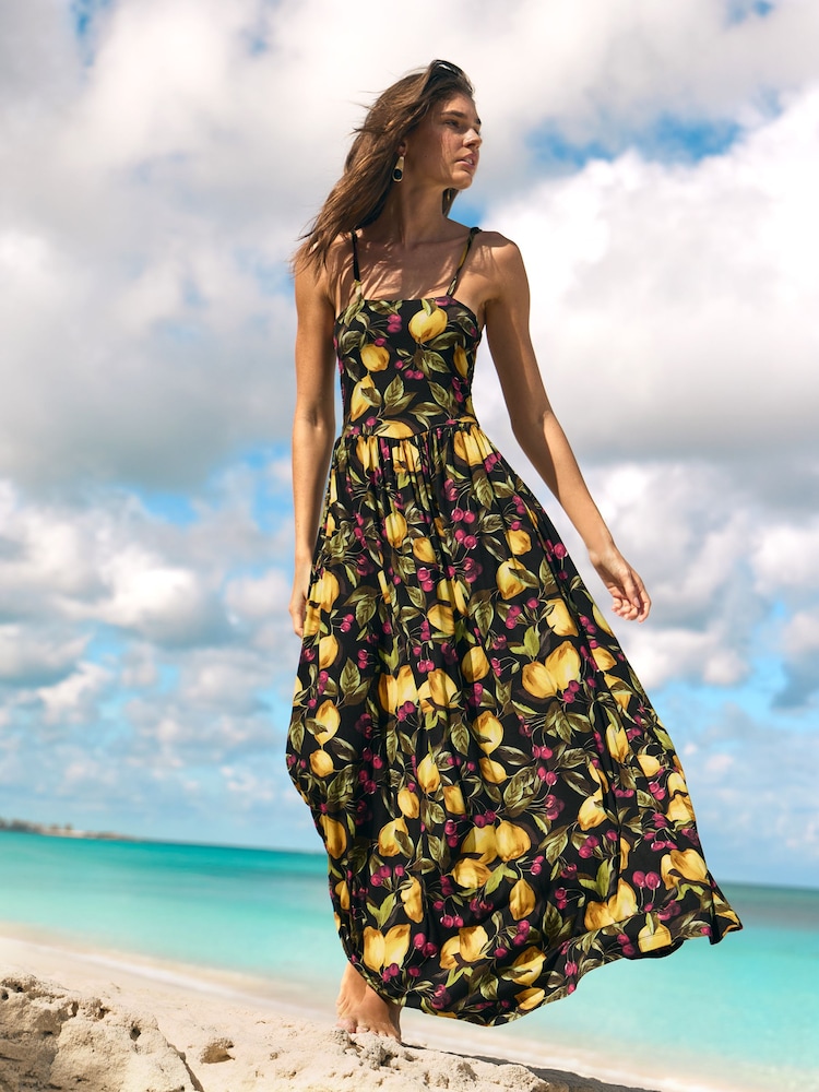 hermes beach dress Rosalyn Yellow Hibiscus Print Maxi Dress - US 6 main image 1